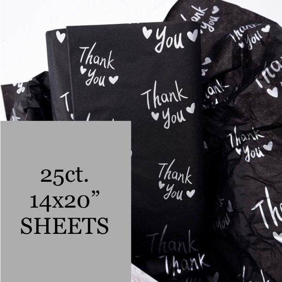 Other - 💕LAST ONE💕25 Sheets Black with Silver Thank You Tissue Paper 20" x 14"